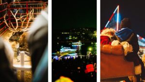 Colorfully illuminated boats glide along the Tennessee River, creating a mesmerizing display of lights during the annual Lighted Boat Parade at Ross's Landing, a highlight of the festive holiday season in Chattanooga.