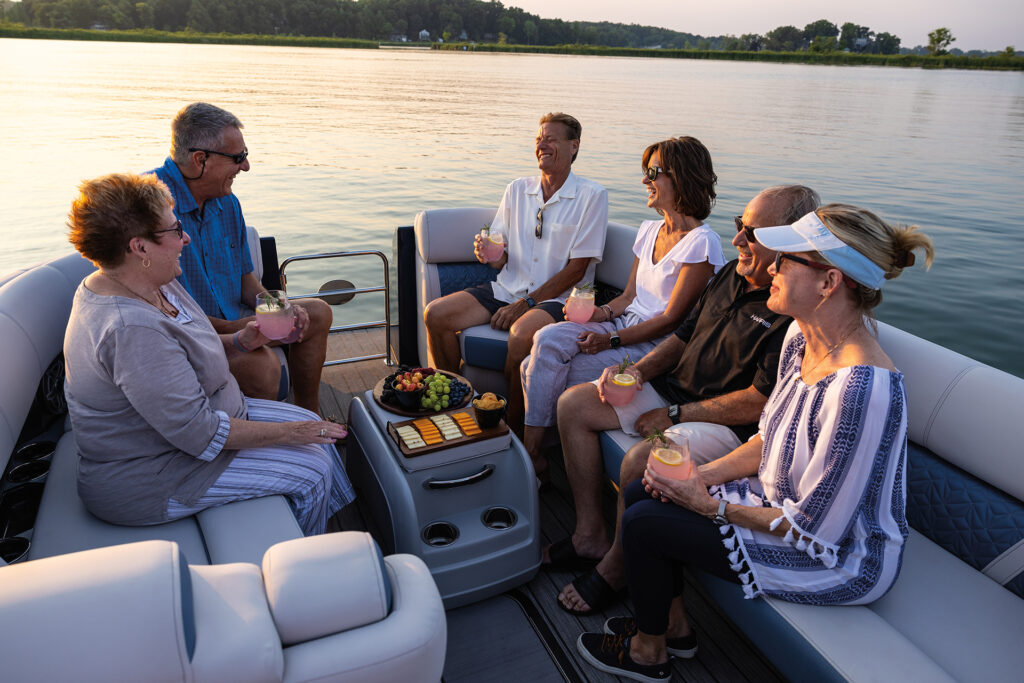 a group of friends enjoying a boat rental