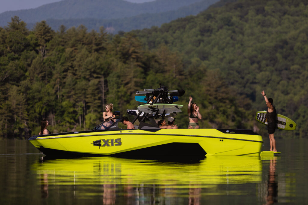 axis wakeboat on the water